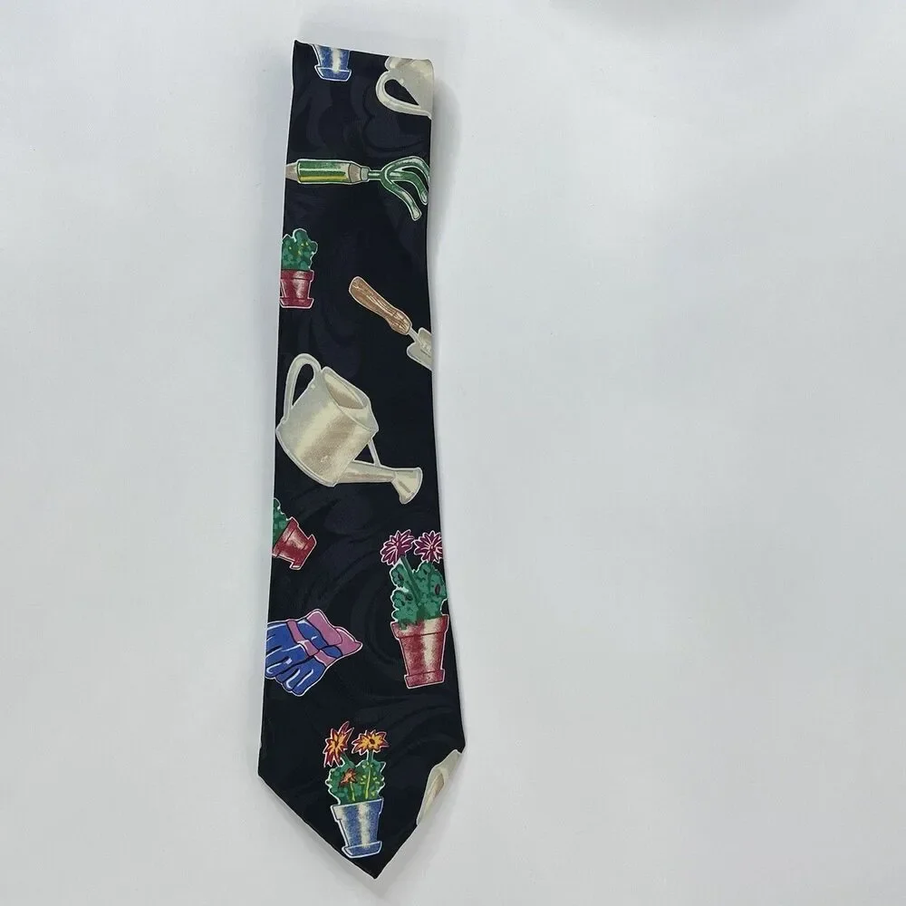 Gardening Mens Necktie Flower Garden Novelty Gardener Gift Black Neck Tie